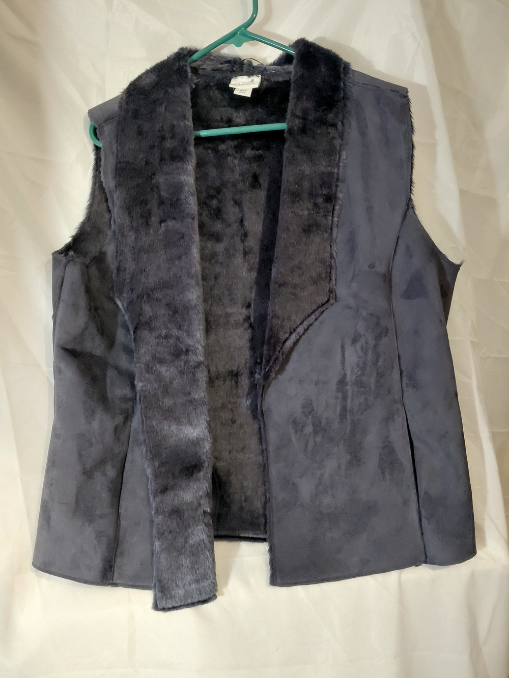 Jaclyn Smith Navy Faux-Suede Vest with Faux-Fur Trim